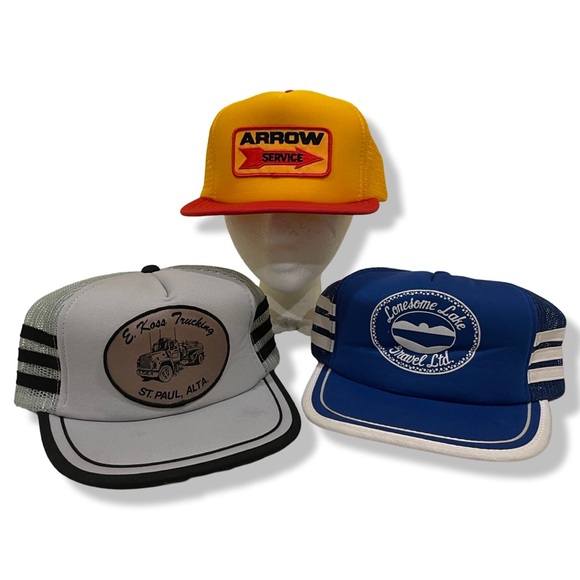 3 PACK OF VINTAGE 80s TRUCKER HATS - Picture 1 of 7